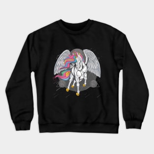 unicorn horse full colour with wings fly space moon Crewneck Sweatshirt
